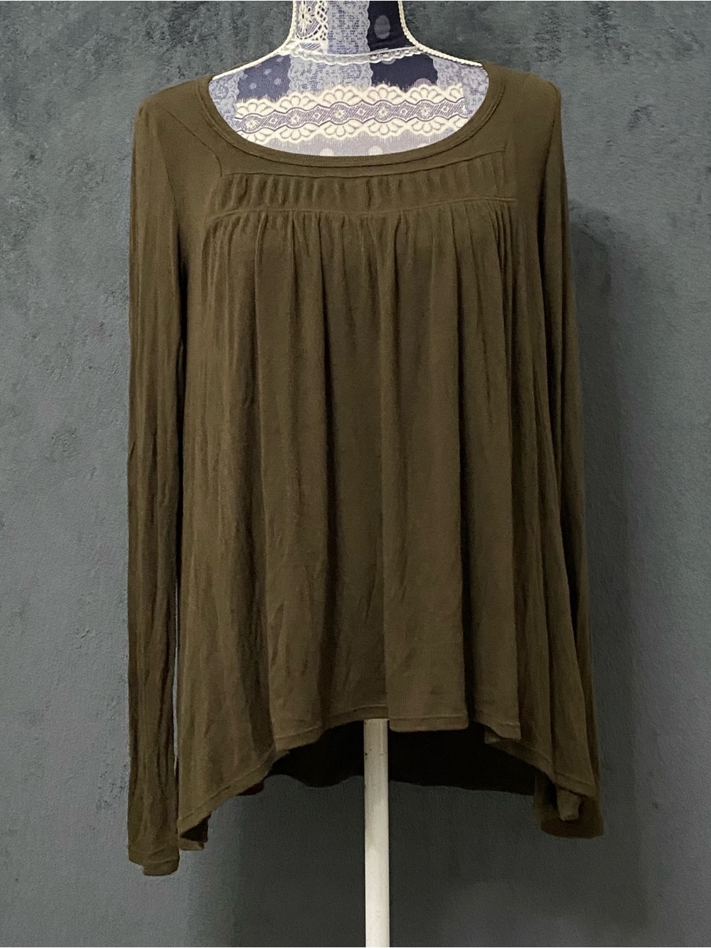 We The Free People Long Sleeve Top Womens S Olive Green Love Valley Scoop Neck